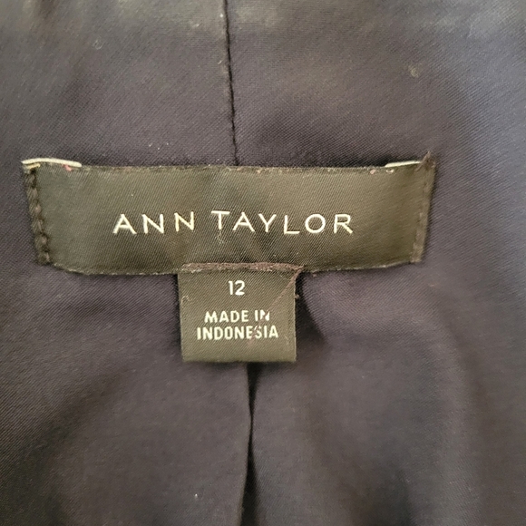 Ann Taylor Blue with White Piping One Button Blazer Jacket Size 12 - Picture 6 of 6
